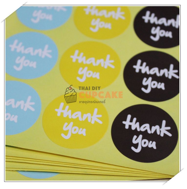 สติ๊กเกอร์ กระดาษสีฟ้า เหลือง ดำ วงกลม พิมพ์ thank you ขนาด 3.8x3.8 ซม. 10 แผ่น 90 ดวง สติ๊กเกอร์ กระดาษสีฟ้า เหลือง ดำ วงกลม พิมพ์ thank you ขนาด 3.8x3.8 ซม. 10 แผ่น 90 ดวง - อุปกรณ์เบเกอรี่