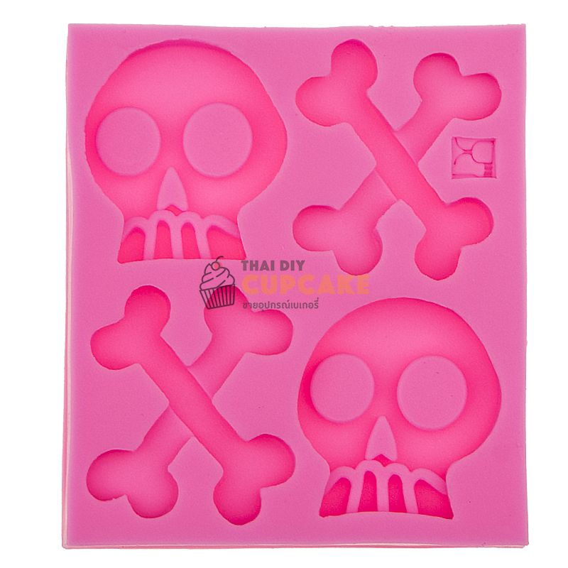 พิมพ์ซิลิโคน รูปหัวกะโหลก และกระดูกไขว้ 4 หลุม พิมพ์ซิลิโคน รูปหัวกะโหลก และกระดูกไขว้ 4 หลุม - อุปกรณ์เบเกอรี่