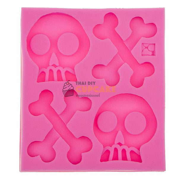 พิมพ์ซิลิโคน รูปหัวกะโหลก และกระดูกไขว้ 4 หลุม พิมพ์ซิลิโคน รูปหัวกะโหลก และกระดูกไขว้ 4 หลุม - อุปกรณ์เบเกอรี่