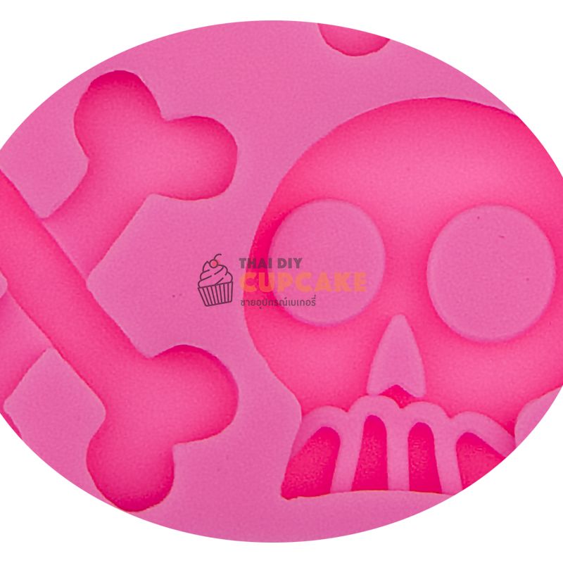 พิมพ์ซิลิโคน รูปหัวกะโหลก และกระดูกไขว้ 4 หลุม พิมพ์ซิลิโคน รูปหัวกะโหลก และกระดูกไขว้ 4 หลุม - อุปกรณ์เบเกอรี่