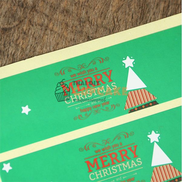 สติ๊กเกอร์ กระดาษสีแดง เขียว พิมพ์ MERRY CHRISTMAS ขนาด 8.5x2.6 ซม. 10 แผ่น 80 ดวง สติ๊กเกอร์ กระดาษสีแดง เขียว พิมพ์ MERRY CHRISTMAS ขนาด 8.5x2.6 ซม. 10 แผ่น 80 ดวง - อุปกรณ์เบเกอรี่