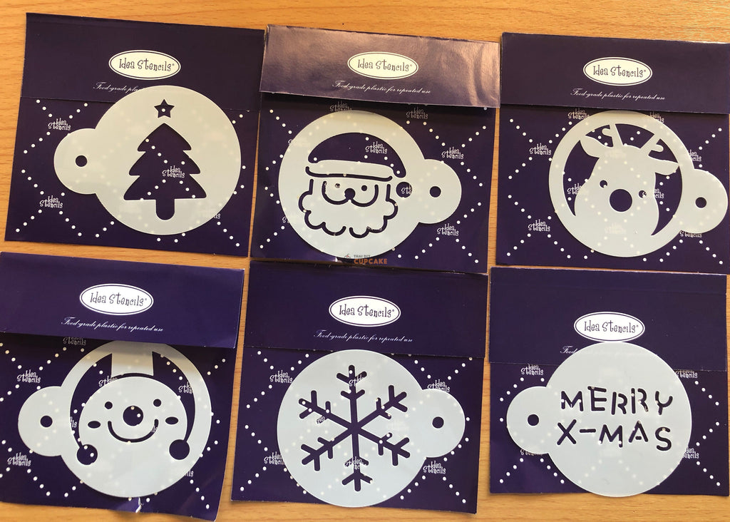 แผ่นลายฉลุ วาดลาย Stencil สเตนซิล รูปต้นสน สโนว์แมน ซานตาครอส Snowflake MerryChirstmas กวางเรนเดียร์ ชุด 6 ชิ้น พลาสติก แผ่นลายฉลุ วาดลาย Stencil สเตนซิล รูปต้นสน สโนว์แมน ซานตาครอส Snowflake MerryChirstmas กวางเรนเดียร์ ชุด 6 ชิ้น พลาสติก - อุปกรณ์เบเกอรี่