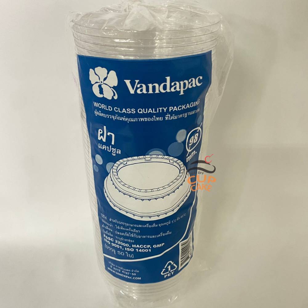 Vandapac ฝาเรียบ ไม่เจาะรู PET 98 มม. 50 ใบ