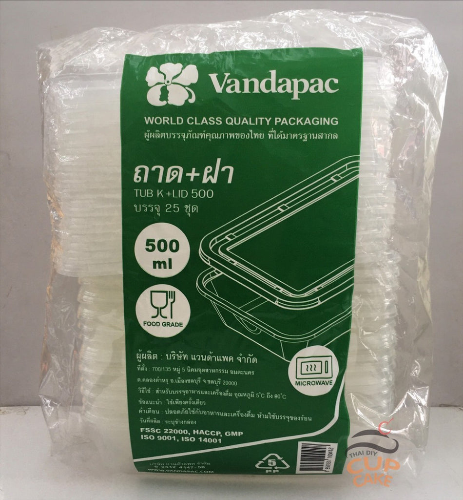Vandapac กล่องและฝา K ถาดเรียบทัังอัน PP 500 มล. 25 ชุด