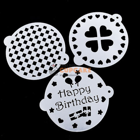 แผ่นลายฉลุ สเตนซิล Stencil ทำลาย Happy Birthday หัวใจ ตาราง ตกแต่งหน้าเค้ก 3 ลาย/ชุด ขนาด 20 ซม. แผ่นลายฉลุ สเตนซิล Stencil ทำลาย Happy Birthday หัวใจ ตาราง ตกแต่งหน้าเค้ก 3 ลาย/ชุด ขนาด 20 ซม. - อุปกรณ์เบเกอรี่